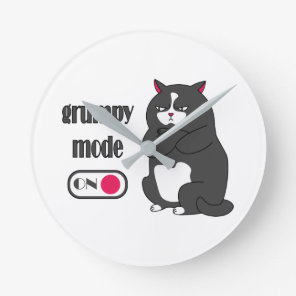 Grumpy mode on funny fat cat round clock