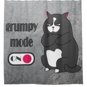 Grumpy mode on funny fat cat shower curtain