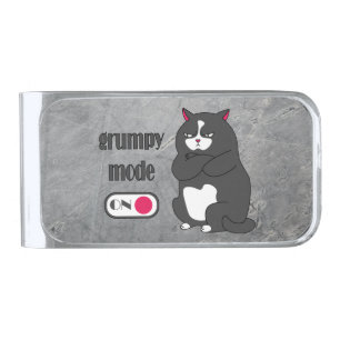 Grumpy mode on funny fat cat silver finish money clip