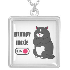 Grumpy mode on funny fat cat  silver plated necklace