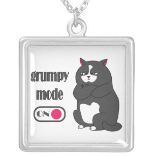 Grumpy mode on funny fat cat  silver plated necklace