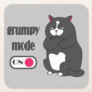 Grumpy mode on funny fat cat  square paper coaster