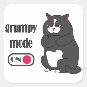 Grumpy mode on funny fat cat square sticker