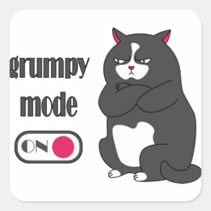 Grumpy mode on funny fat cat square sticker