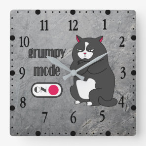 Grumpy mode on funny fat cat  square wall clock