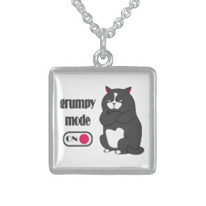 Grumpy mode on funny fat cat  sterling silver necklace
