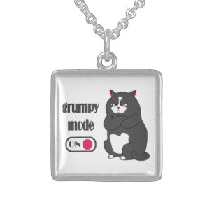 Grumpy mode on funny fat cat sterling silver necklace