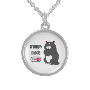 Grumpy mode on funny fat cat  sterling silver necklace