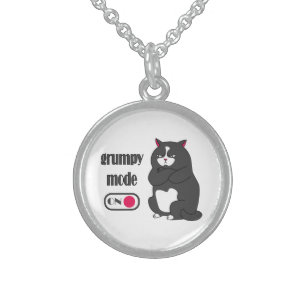 Grumpy mode on funny fat cat  sterling silver necklace