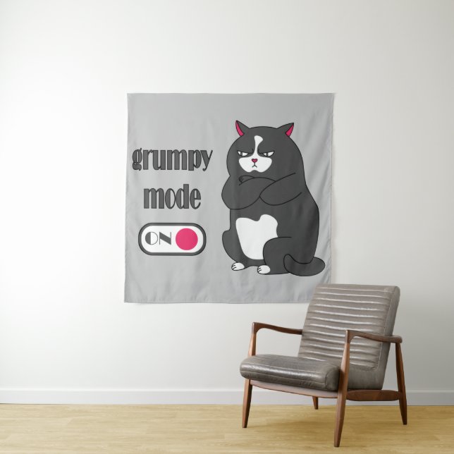 Grumpy mode on funny fat cat   tapestry (In Situ)