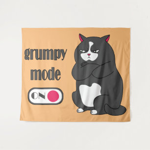 Grumpy mode on funny fat cat  tapestry