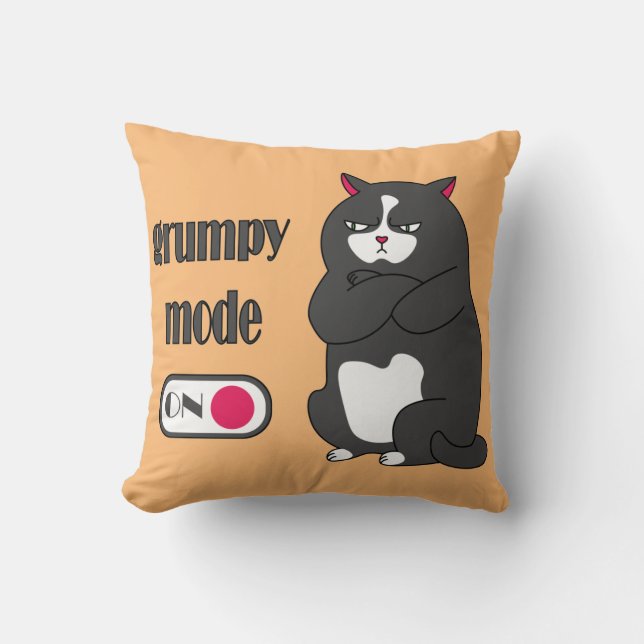 Grumpy mode on funny fat cat throw pillow (Front)