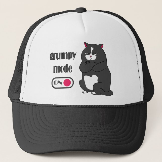 Grumpy mode on funny fat cat  trucker hat (Front)