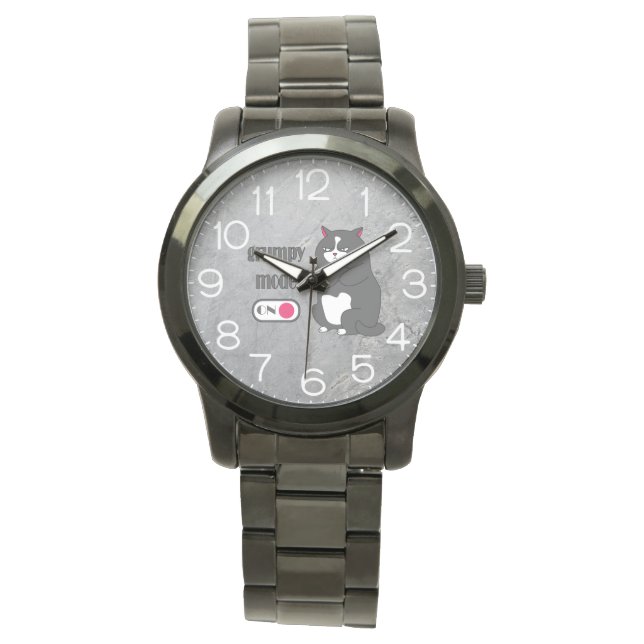 Grumpy mode on funny fat cat watch (Front)