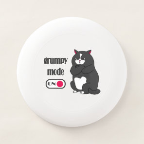 Grumpy mode on funny fat cat   Wham-O frisbee