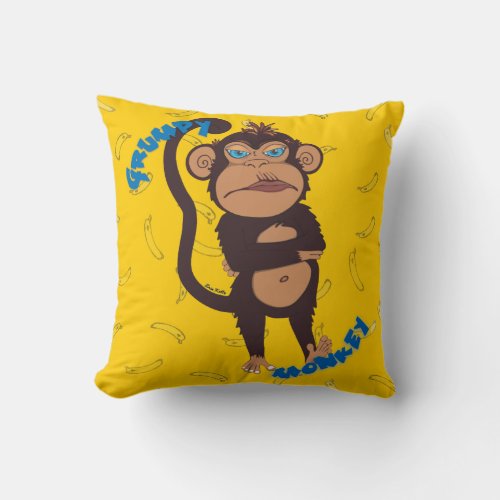 Grumpy Monkey Throw Pillow