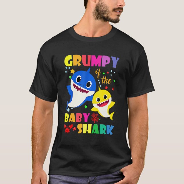 Grumpy Of The Birthday Shark Dad Mom Matching Fami T-Shirt (Front)