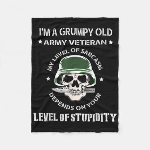 Grumpy Old Army Veteran Funny Veteran T Shirt  Fleece Blanket