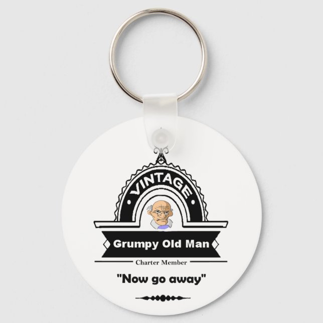 Grumpy Old Man Club Fun "Over the Hill" Birthday Keychain (Front)