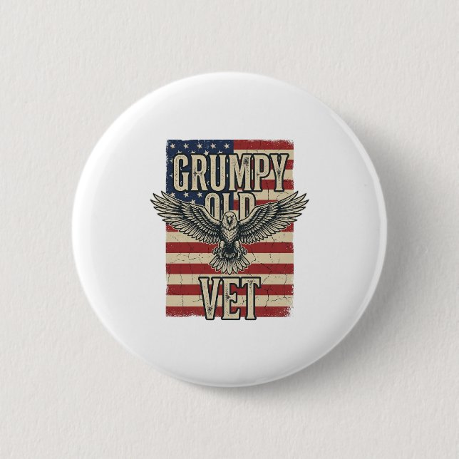 Grumpy Old Vet Patriotic Eagle Flag Shirt Design Button (Front)