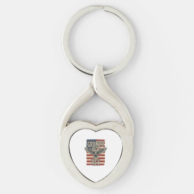 Grumpy Old Vet Patriotic Eagle Flag Shirt Design Keychain (Front)