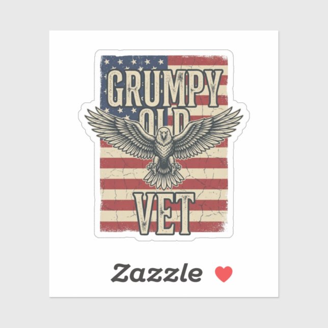 Grumpy Old Vet Patriotic Eagle Flag Shirt Design Sticker (Sheet)