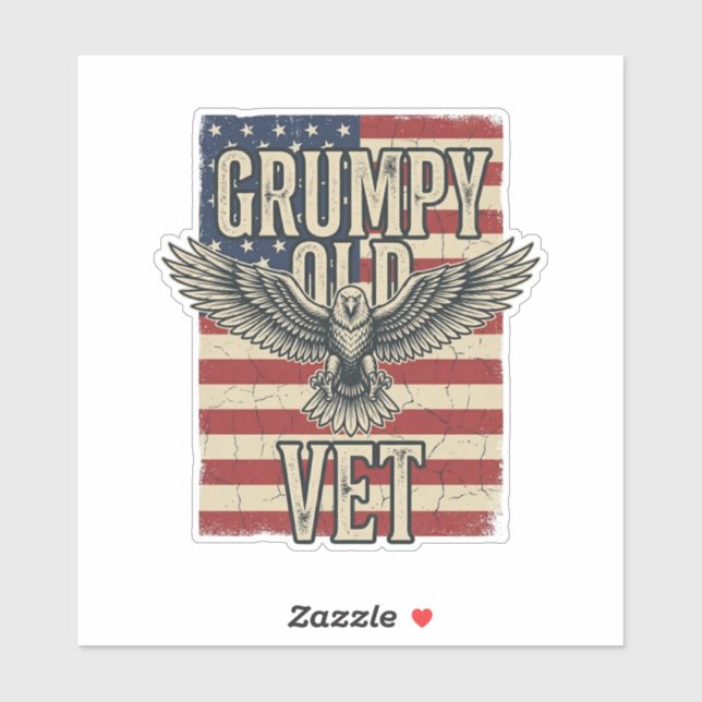 Grumpy Old Vet Patriotic Eagle Flag Shirt Design Sticker (Sheet)