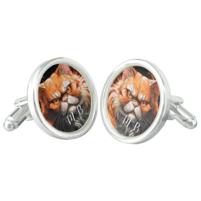 Grumpy orange Cat  Cufflinks (Angled)