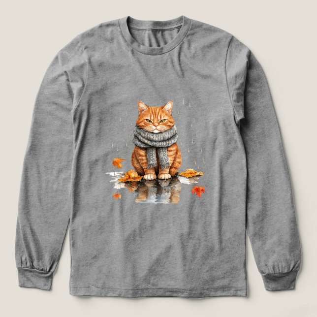 Grumpy Orange Cat in Rain Tri-Blend Shirt (Design Front)