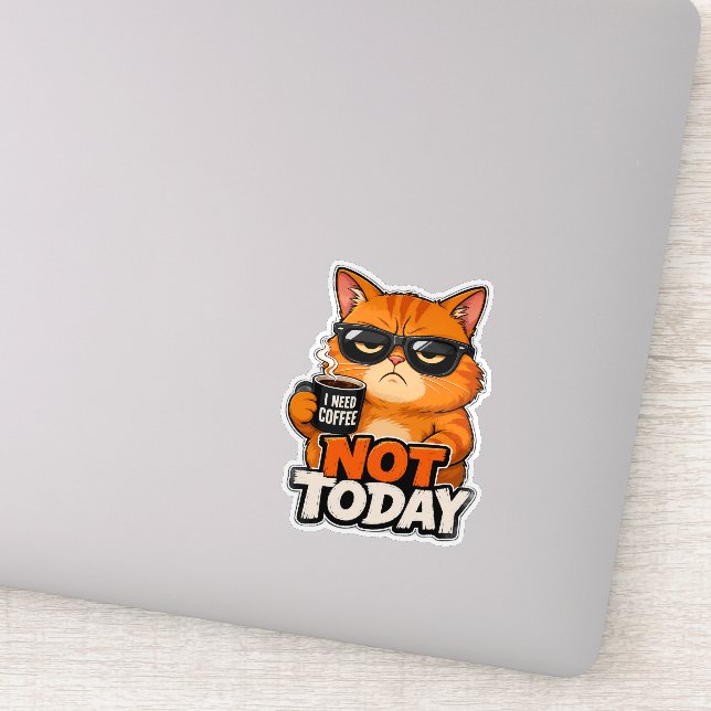 Grumpy Orange Cat Not Today Sticker (Detail)