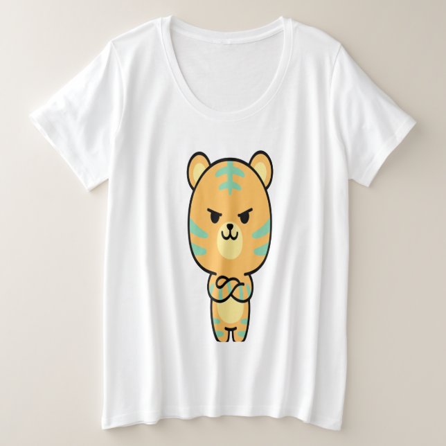 Grumpy Orange Tiger Cute Kawaii Cartoon T-Shirt (Design Front)