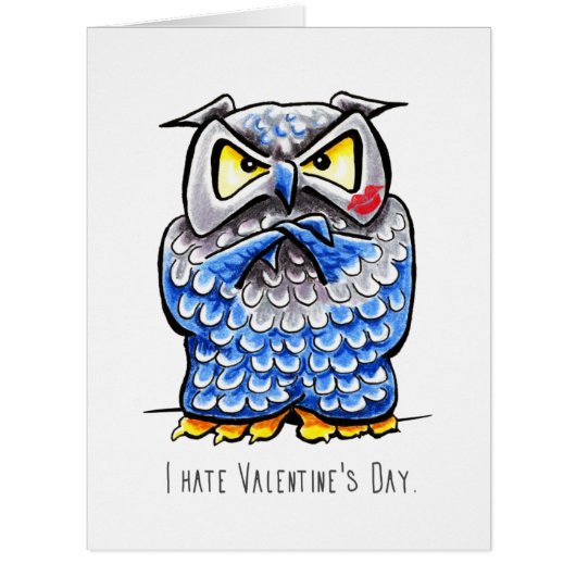 Grumpy Owl Hate Valentines Day Cards (Front)