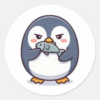grumpy penguin classic round sticker