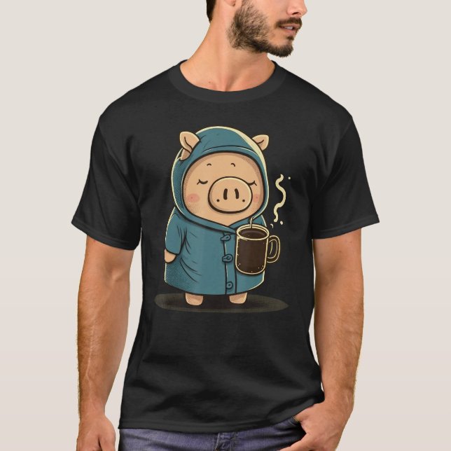 Grumpy Pig Coffee Lover on Coffee Pig T-Shirt (Front)