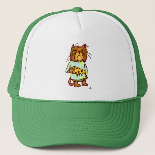 Grumpy Pizza Feline Funny Cat Drawing  Trucker Hat