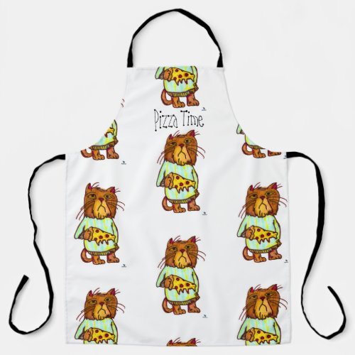 Grumpy Pizza Pet Funny Cat Art Design Apron