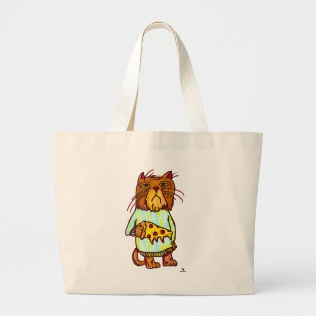 Grumpy Pizza Pet Funny Cat Art Design Large Tote Bag (Front)