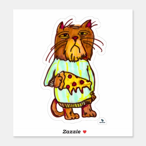 Grumpy Pizza Pet Funny Cat Art Design Sticker