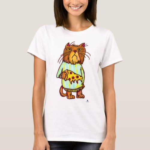 Grumpy Pizza Pet Funny Cat Art Design T_Shirt