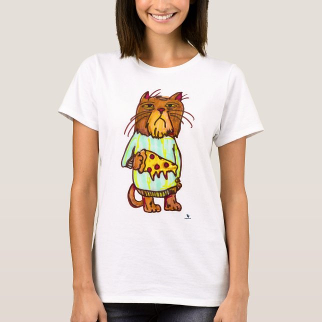 Grumpy Pizza Pet Funny Cat Art Design T-Shirt (Front)