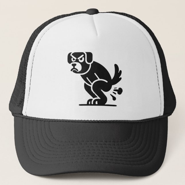 Grumpy Pooping Dog Trucker Hat (Front)