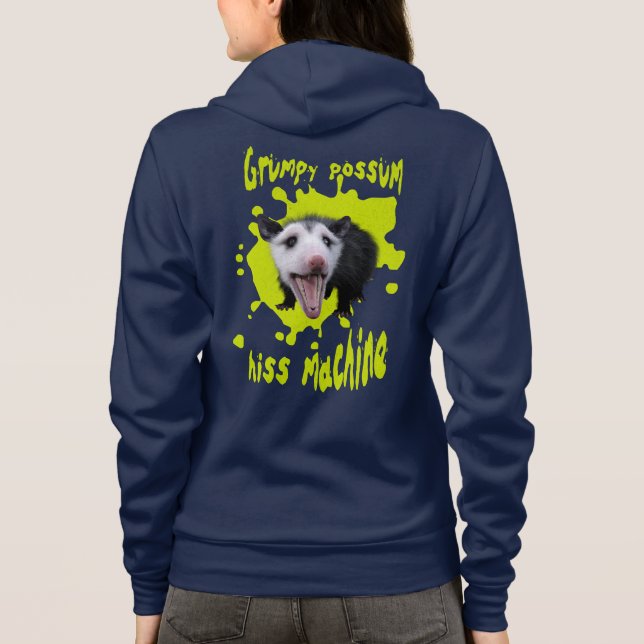 Grumpy Possum, Hiss Machine Funny Opossum Hissing Hoodie (Back)