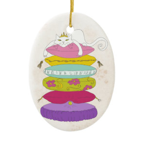 Grumpy princess cat and the pea cartoons ceramic ornament