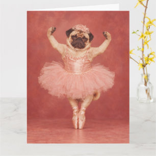 Grumpy Pug Ballerina in a Pink Tutu Card