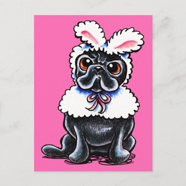 Grumpy Pug Bunny Postcard (Front)
