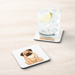 Grumpy Pug Cartoon Beverage Coaster
