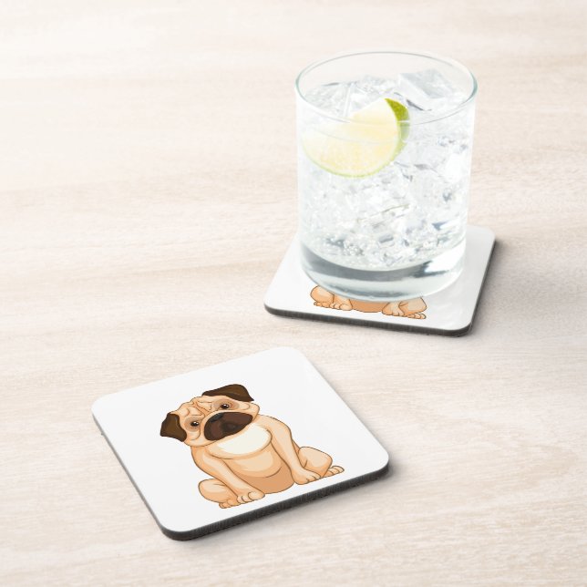 Grumpy Pug Cartoon Beverage Coaster (Right Side)