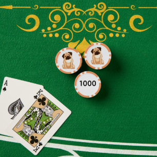 Grumpy Pug Cartoon Poker Chips