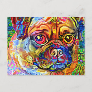 Nais Products Pug Drawing Set of 5 Cards Pug Illustration Pug Postcard A6