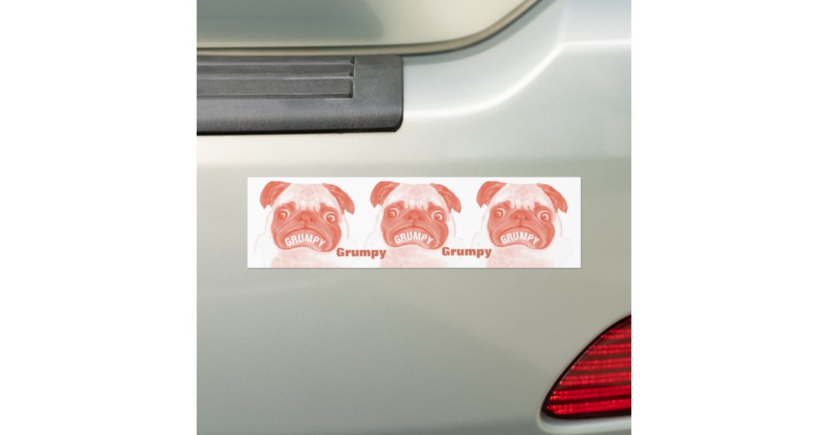 Grumpy Pug Times Three Bumper Sticker | Zazzle